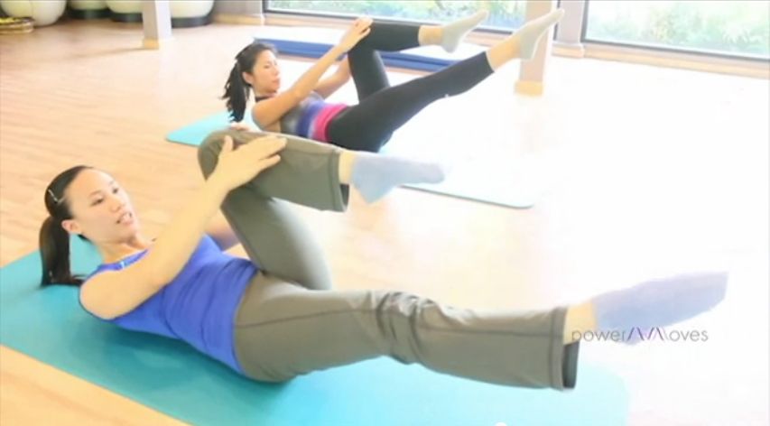 Pilates Single leg slide with arm raise 